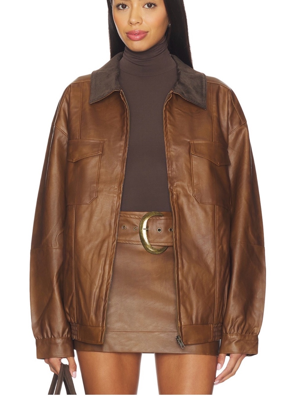 Show Me Your MuMu Brown Leather Bomber Jacket